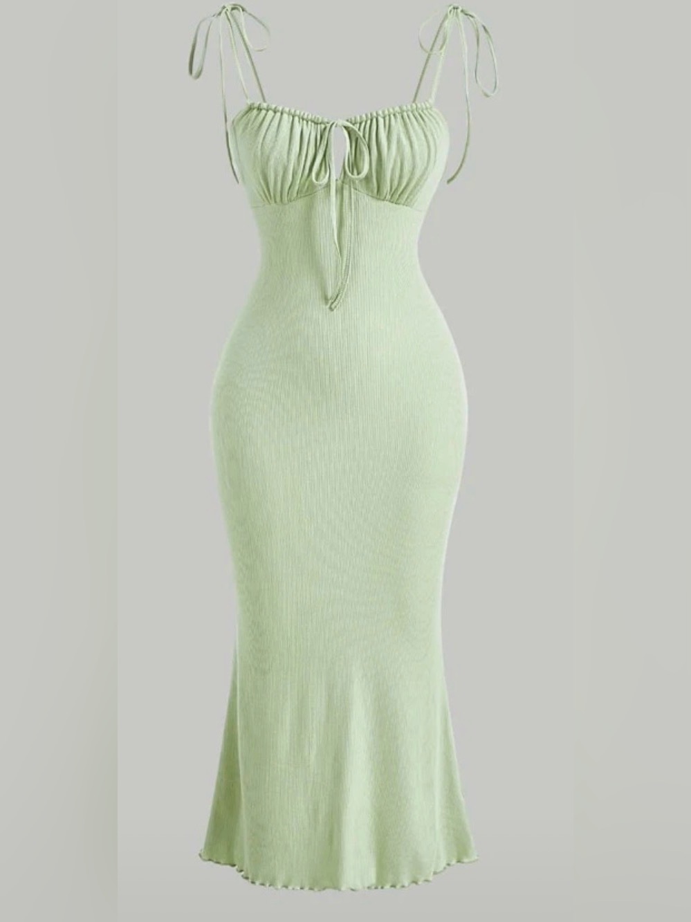 Sleek Light Green Ribbed Maxi Dress